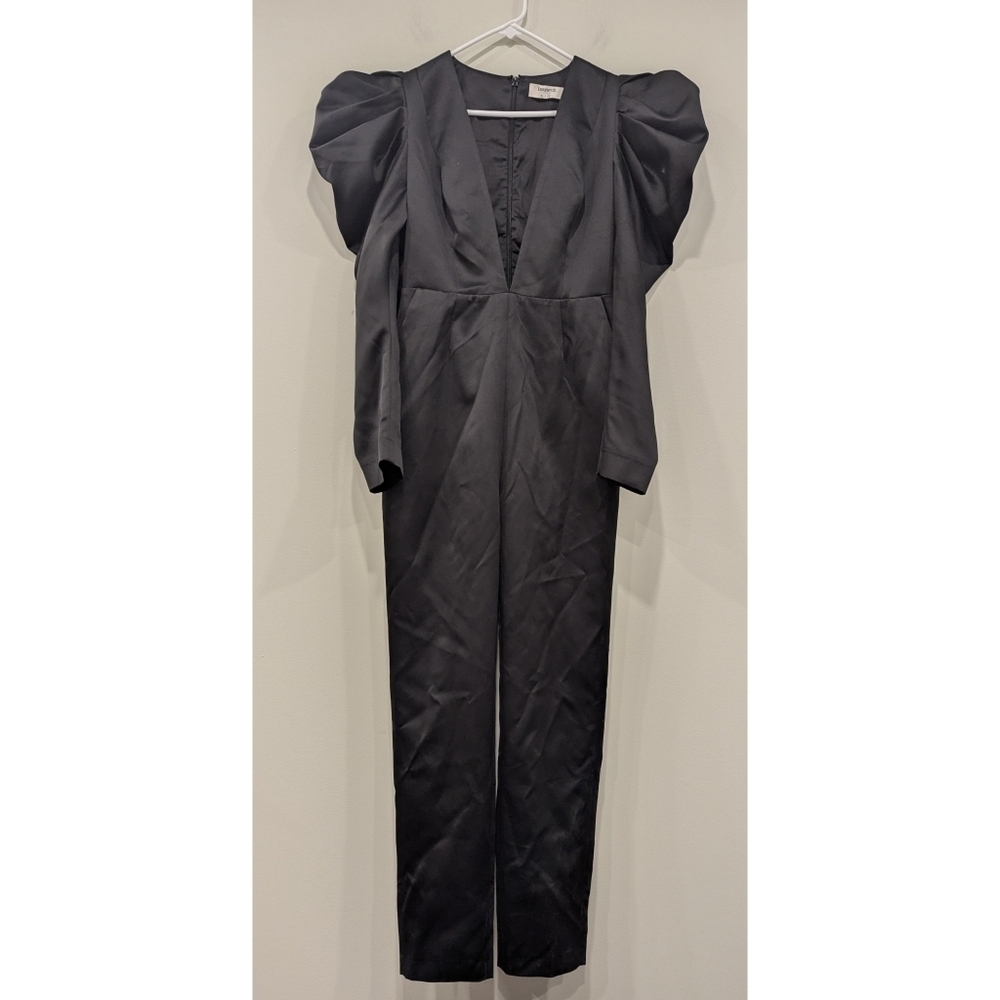 House of CB Black Satin Deep V Front Jumpsuit Size Medium